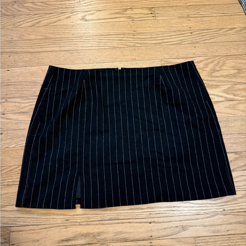 Madewell Black Pinstripe Wool-Blend Mini Skirt